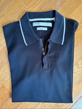 Perry Ellis Black Zip-Front Polo with White Collar Trim